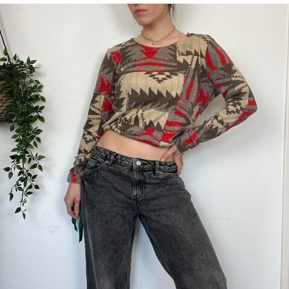 Lauren Ralph Lauren Sweater XL Aztec Tribal Southwestern Western Print Cotton - Picture 1 of 9